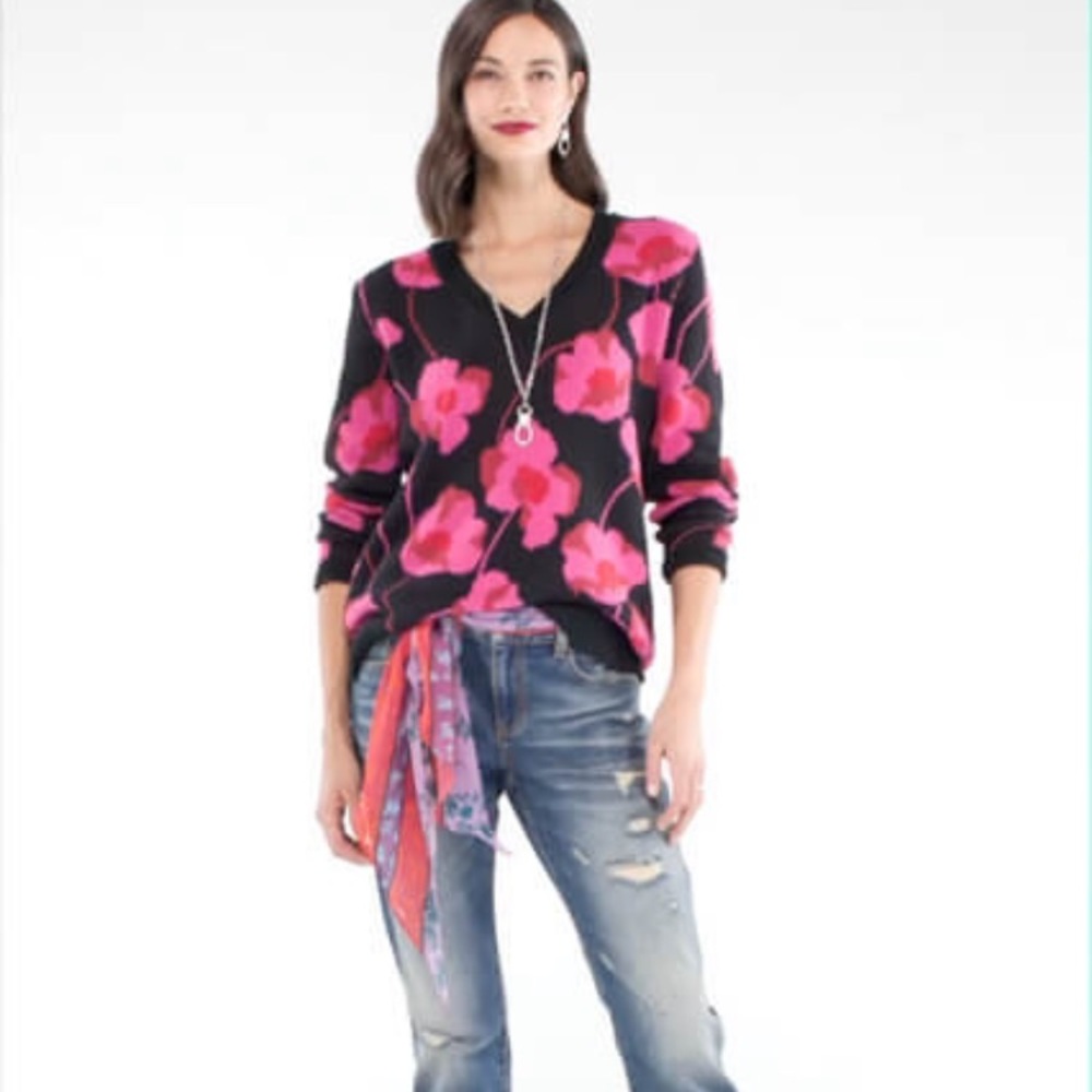 CAbi Sweater with Pink Floral Print - Picture 3 of 9